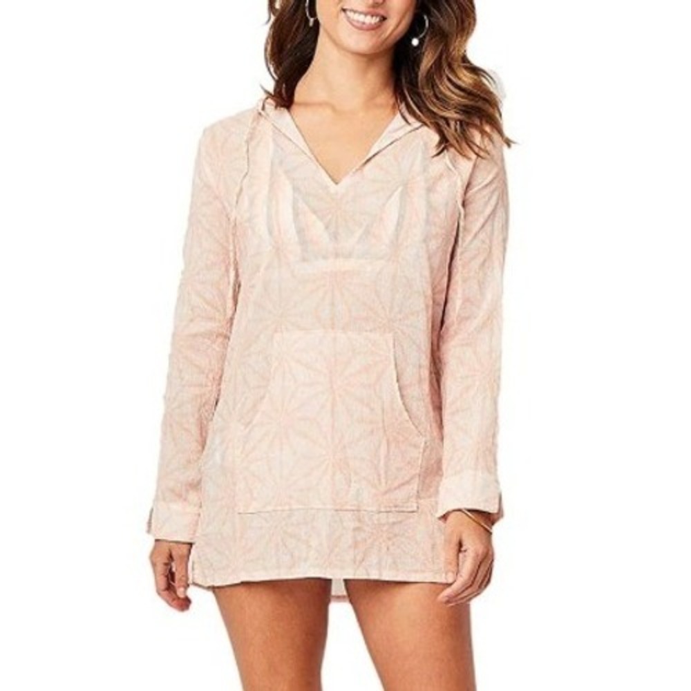 Carve‎ Designs Harper Hoodie Beach Coverup Guava Makai Organic Cotton Gauze M